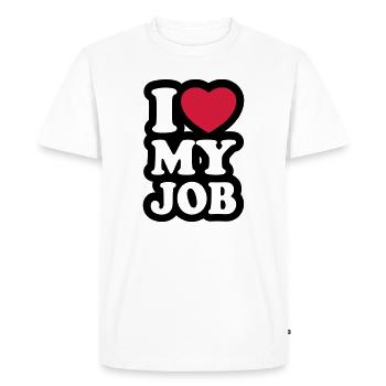 I love my job - J'aime mon travail - T-shirt Premium bio Homme - blanc - Devant - Nico (187cm)