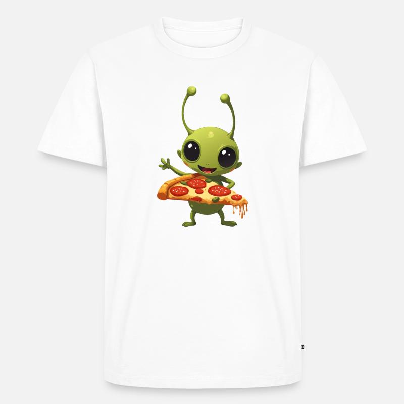 Pizza and Alien - Männer Premium Bio T-Shirt - Weiß