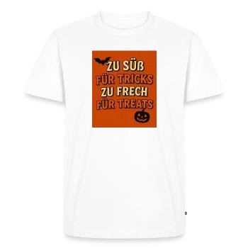 Dicton d’Halloween avec citrouille et chauve-souris - T-shirt Premium bio Homme - blanc - Devant - Nico (187cm)