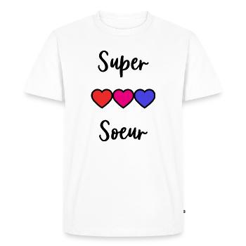 SOEUR. SUPER SOEUR. MEILLEURE GRANDE SOEUR. SŒUR.  - T-shirt Premium bio Homme - blanc - Devant - Nico (187cm)