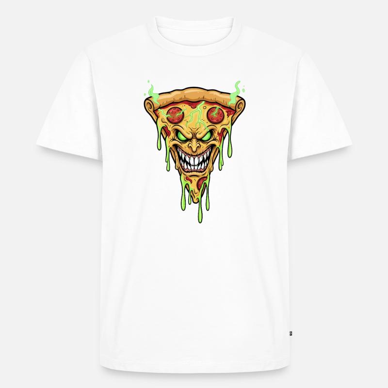 Pizza Dämonengesicht Neon Grün - Männer Premium Bio T-Shirt - Weiß