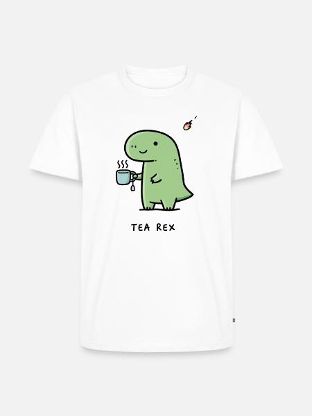 Kleiner Dino mit Kaffee - Männer Premium Bio T-Shirt - Weiß