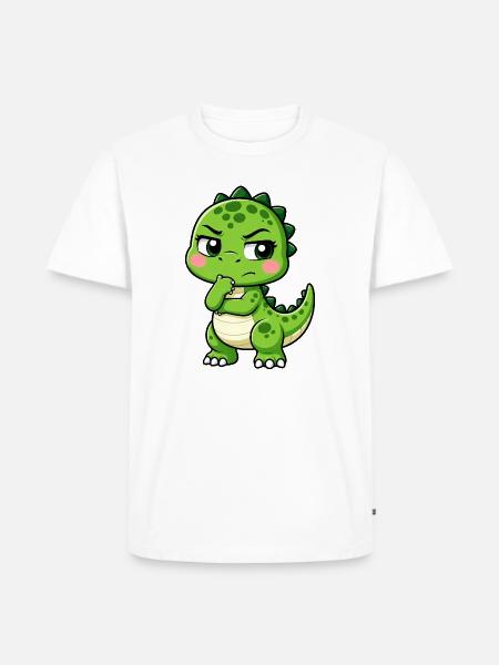 T Rex Nachdenklich Süßer Cartoon - Männer Premium Bio T-Shirt - Weiß