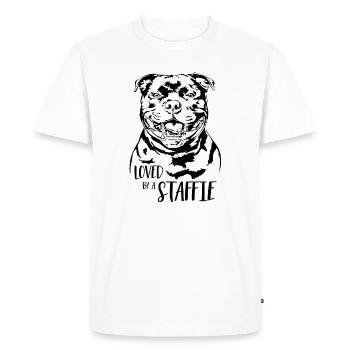 STAFFORDSHIRE BULL TERRIER loved by a Staffie dog - Men's Premium Organic T-Shirt - white - Front - Nico (187cm)