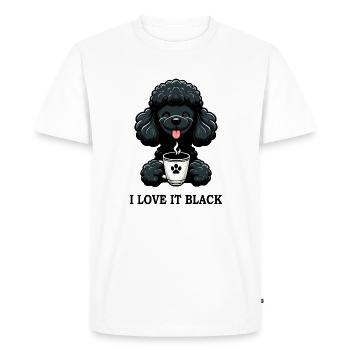 Caniche noir Café Je l’aime Noir - T-shirt Premium bio Homme - blanc - Devant - Nico (187cm)