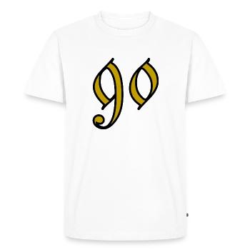 90. 90 ANS. 90e ANNIVERSAIRE. ANNIVERSAIRE 90 ANS. - T-shirt Premium bio Homme - blanc - Devant - Nico (187cm)