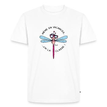 Libellule, Cadeau Instit, J'ai la Classe, Vacances - T-shirt Premium bio Homme - blanc - Devant - Nico (187cm)
