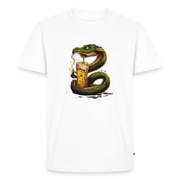 Drôle d’illustration de bande dessinée Serpent avec de la bière - T-shirt Premium bio Homme - blanc - Devant - Nico (187cm)