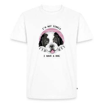 Chien chiot Saint Bernard. Je ne suis pas célibataire - T-shirt Premium bio Homme - blanc - Devant - Nico (187cm)