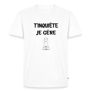 T'inquiète je gère lama yoga humour idée cadeau - T-shirt Premium bio Homme - blanc - Devant - Nico (187cm)