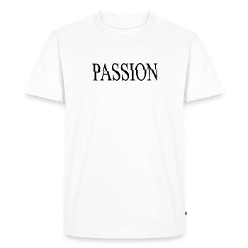 PASSION – Design minimaliste statement - T-shirt Premium bio Homme - blanc - Devant - Nico (187cm)
