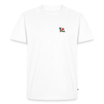 Seychelles lettering white with flag - Men's Premium Organic T-Shirt - white - Front - Nico (187cm)