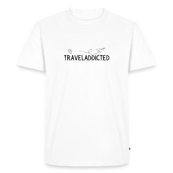 Traveladdicted Airplane - Men's Premium Organic T-Shirt - white - Front - Nico (187cm)