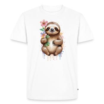 Paresseux endormi avec des fleurs - Aquarelle - T-shirt Premium bio Homme - blanc - Devant - Nico (187cm)