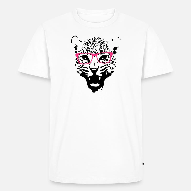 Leopard Nerd Brille 2c - Männer Premium Bio T-Shirt - Weiß