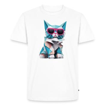 Chat cool en origami style VIII - T-shirt Premium bio Homme - blanc - Devant - Nico (187cm)