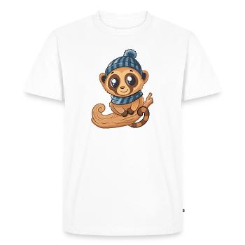 Mignon lémurien avec écharpe et chapeau à pompon. - T-shirt Premium bio Homme - blanc - Devant - Nico (187cm)