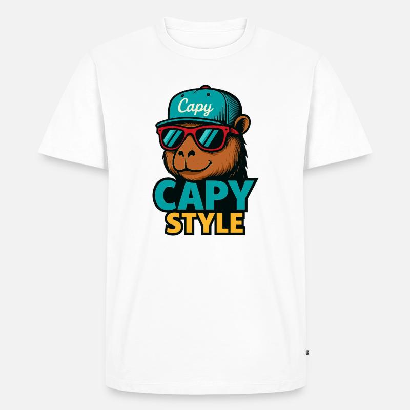 Capy Style Cap Graphic - Männer Premium Bio T-Shirt - Weiß