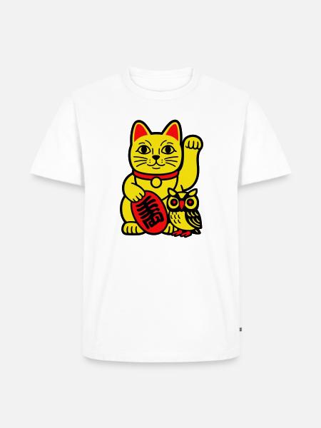 Lucky cat with little owl - Men's Premium Organic T-Shirt - white