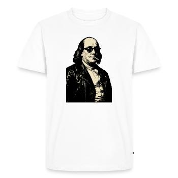 Benjamin Franklin avec portrait de rebelle cigarette - T-shirt Premium bio Homme - blanc - Devant - Nico (187cm)