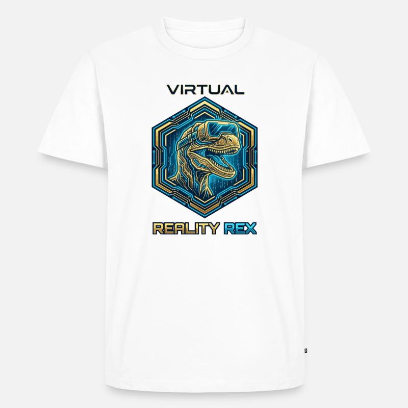Virtual Reality Rex Dino - Männer Premium Bio T-Shirt - Weiß