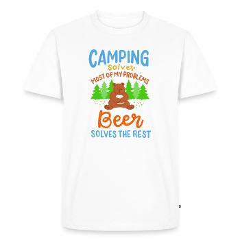 Camping Drôle : la bière d’ours résout des problèmes Art - T-shirt Premium bio Homme - blanc - Devant - Nico (187cm)