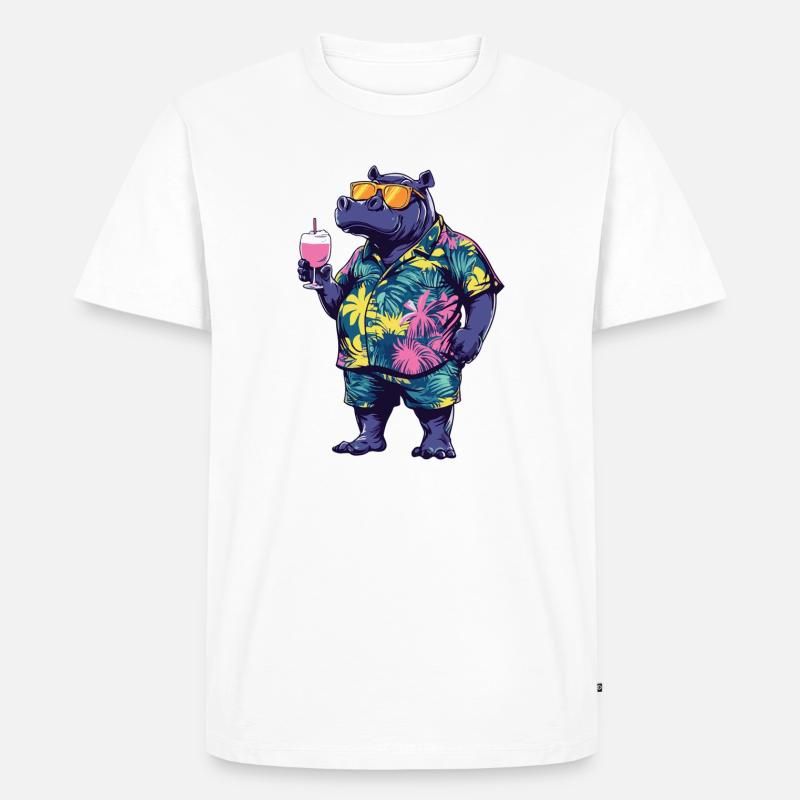 Nilpferd Comic Sommer - Männer Premium Bio T-Shirt - Weiß