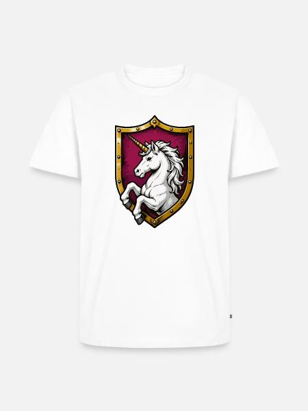 Einhorn Schutzschild Motiv - Männer Premium Bio T-Shirt - Weiß