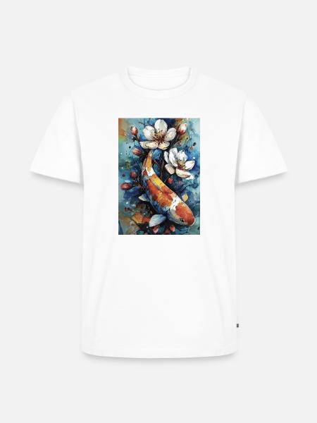 Aquarell-Koi und Blumen - Männer Premium Bio T-Shirt - Weiß