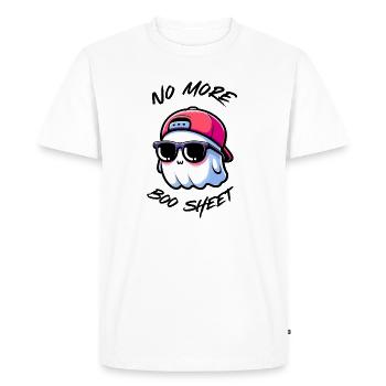 No More Boo Sheet : jeu de mots fantomatique mignon hilarant - T-shirt Premium bio Homme - blanc - Devant - Nico (187cm)