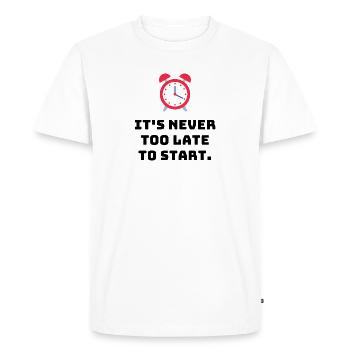 Il n’est jamais trop tard - T-shirt Premium bio Homme - blanc - Devant - Nico (187cm)