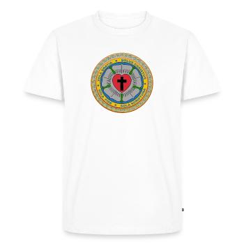 Les trois solos de la Réforme. - T-shirt Premium bio Homme - blanc - Devant - Nico (187cm)