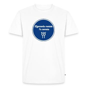 Ligaments croisés ... Tu connais ! - T-shirt Premium bio Homme - blanc - Devant - Nico (187cm)