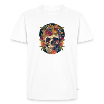 Human Skull & Flowers 22 - Men's Premium Organic T-Shirt - white - Front - Nico (187cm)
