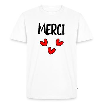 MERCI. THANKS. THANK YOU. ANNIVERSAIRE. NAISSANCE. - T-shirt Premium bio Homme - blanc - Devant - Nico (187cm)
