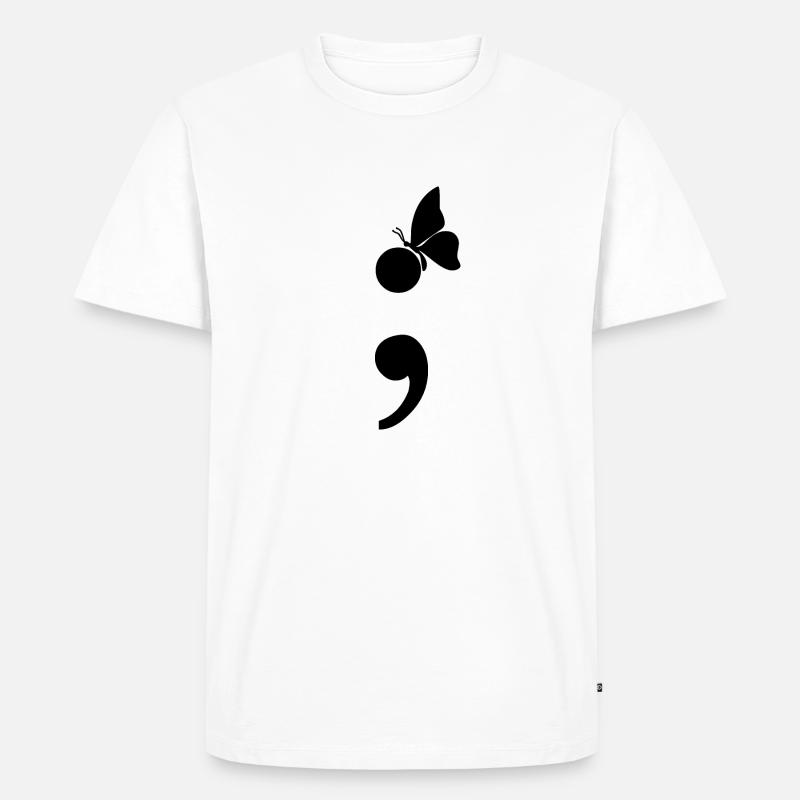 Schmetterling auf Semikolon Depression Geschenk - Männer Premium Bio T-Shirt - Weiß