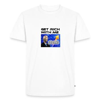 Deviens riche avec moi, meme Stonks - T-shirt Premium bio Homme - blanc - Devant - Nico (187cm)