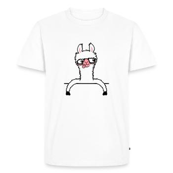 Llama Nerd Geek Lunettes à monture de corne Smart Funny Grimace - T-shirt Premium bio Homme - blanc - Devant - Nico (187cm)