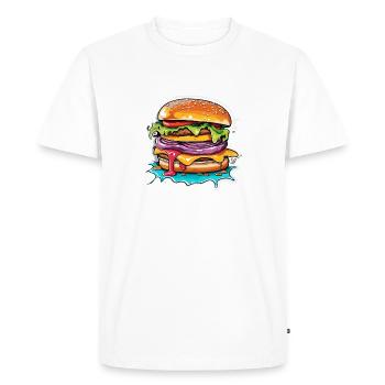 Burgers / Restauration rapide / Nourriture / Petits pains / Boeuf - T-shirt Premium bio Homme - blanc - Devant - Nico (187cm)