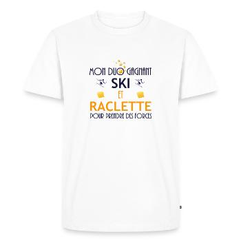 Ski et raclette. Cadeau humour - T-shirt Premium bio Homme - blanc - Devant - Nico (187cm)