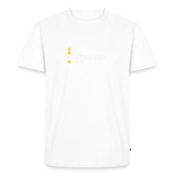Manger, dormir, dynamophilie, répétition - T-shirt Premium bio Homme - blanc - Devant - Nico (187cm)