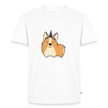 Corgi avec Licorne - cadeau drôle - T-shirt Premium bio Homme - blanc - Devant - Nico (187cm)