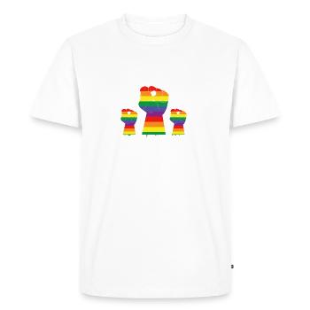 ENSEMBLE NOUS RISE! HEB VOTRE POING - DROITS DE L'HOMME - T-shirt Premium bio Homme - blanc - Devant - Nico (187cm)