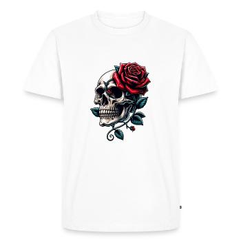 Crâne avec des roses rouges et des vrilles de rose - T-shirt Premium bio Homme - blanc - Devant - Nico (187cm)