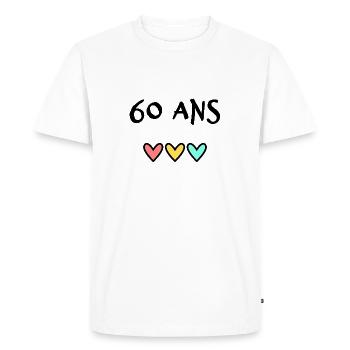 60 ANS. 60e ANNIVERSAIRE. ANNIVERSAIRE 60 ANS. 60 - T-shirt Premium bio Homme - blanc - Devant - Nico (187cm)