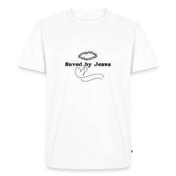 Collection Rachetés par la foi : Sauvés par Jésus - T-shirt Premium bio Homme - blanc - Devant - Nico (187cm)