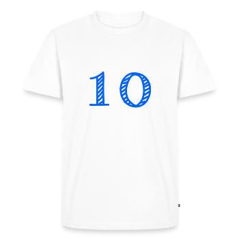 10 ANS. 10e ANNIVERSAIRE. ANNIVERSAIRE 10 ANS. 10 - T-shirt Premium bio Homme - blanc - Devant - Nico (187cm)