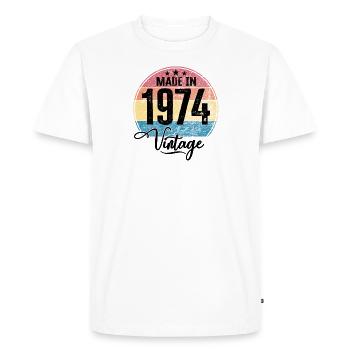 Millésime Fabriqué en 1974 Année de naissance 1974 Anniversaire - T-shirt Premium bio Homme - blanc - Devant - Nico (187cm)