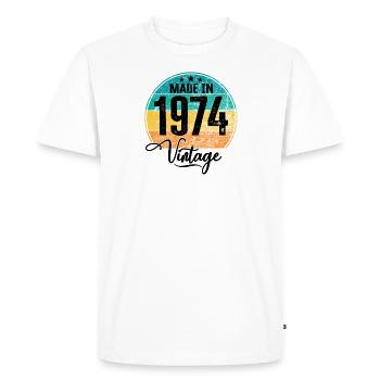 Millésime Fabriqué en 1974 Année de naissance 1974 Anniversaire - T-shirt Premium bio Homme - blanc - Devant - Nico (187cm)