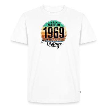 Millésime Fabriqué en 1969 Année de naissance 1969 Anniversaire - T-shirt Premium bio Homme - blanc - Devant - Nico (187cm)